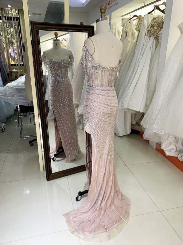 New beading line boning fitted prom dress evening dress for woman