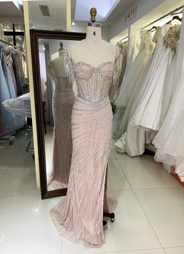 New beading line boning fitted prom dress evening dress for woman