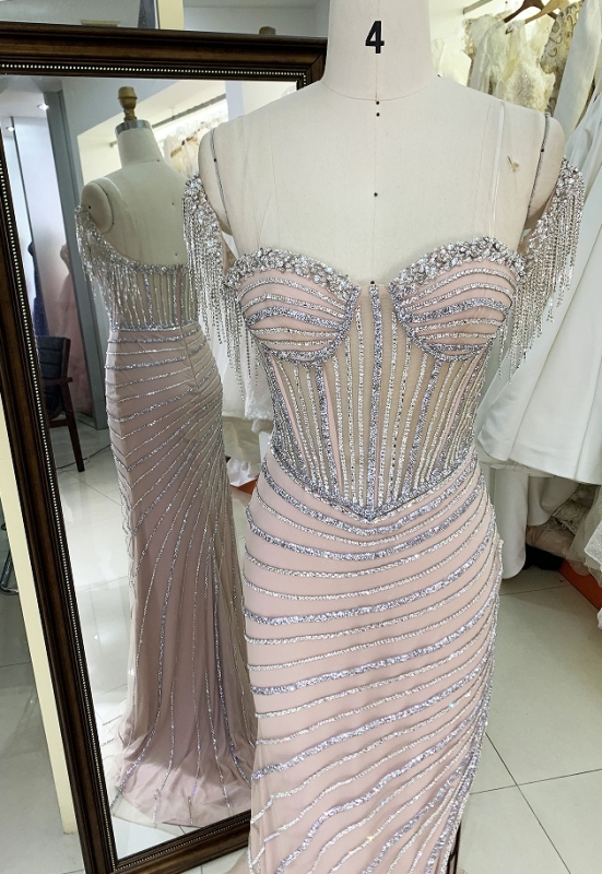New beading line boning fitted prom dress evening dress for woman