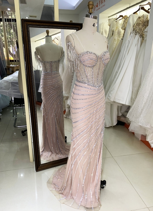 New beading line boning fitted prom dress evening dress for woman