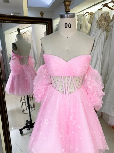 New pink boning sweetheart homecoming mum flower dresses for girl