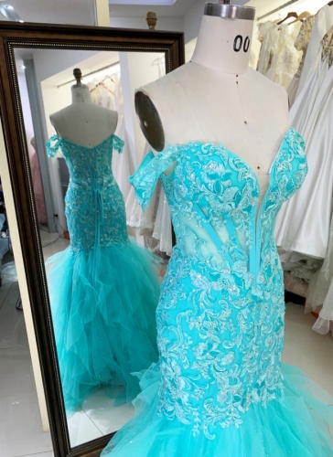 New mermaid dresses women for prom boning ruffle skirt evening dress