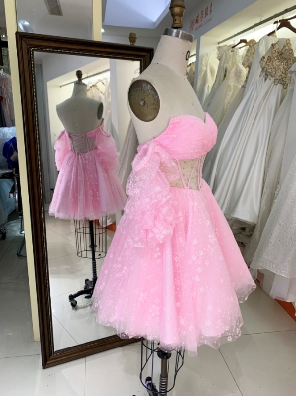 New 2024 pink boning sweetheart homecoming mum flower dresses for girl
