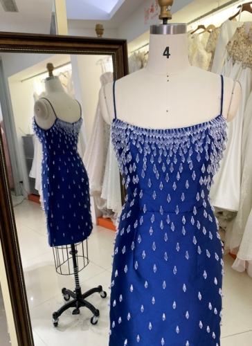 Women new elegant royal satin crystal stone girls homecoming dresses