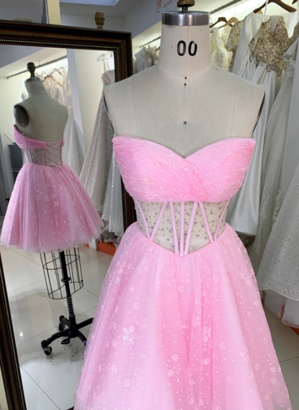 New 2024 pink boning sweetheart homecoming mum flower dresses for girl