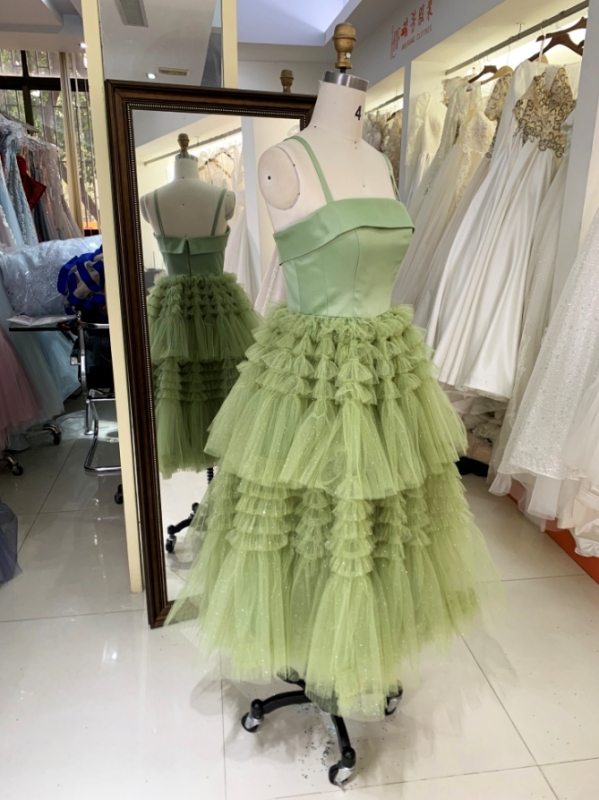 Women new elegant ruffle skirt sage homecoming dresses short for girl