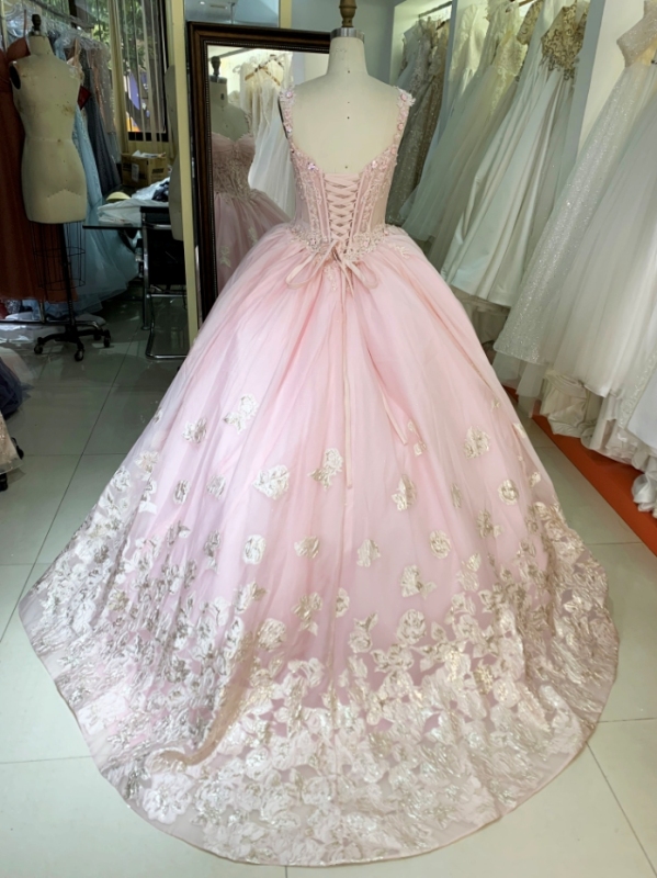 Pink new boning glitter embroidered quinceanera dresses sweet ball gown