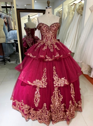Off shoulder ruffle embroidered quinceanera lace dresses elegant new