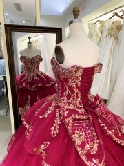 Off shoulder ruffle embroidered quinceanera lace dresses elegant new 2024