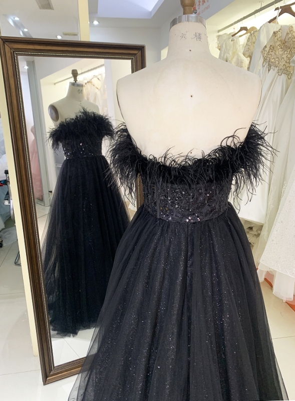 New prom dresses luxury feather glitter evening dress for young girl