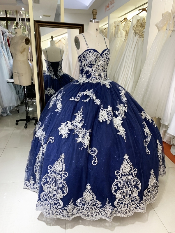 New navy gold embroidery quinceanera ball gown dress for woman