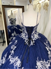 New navy gold embroidery quinceanera ball gown dress for woman