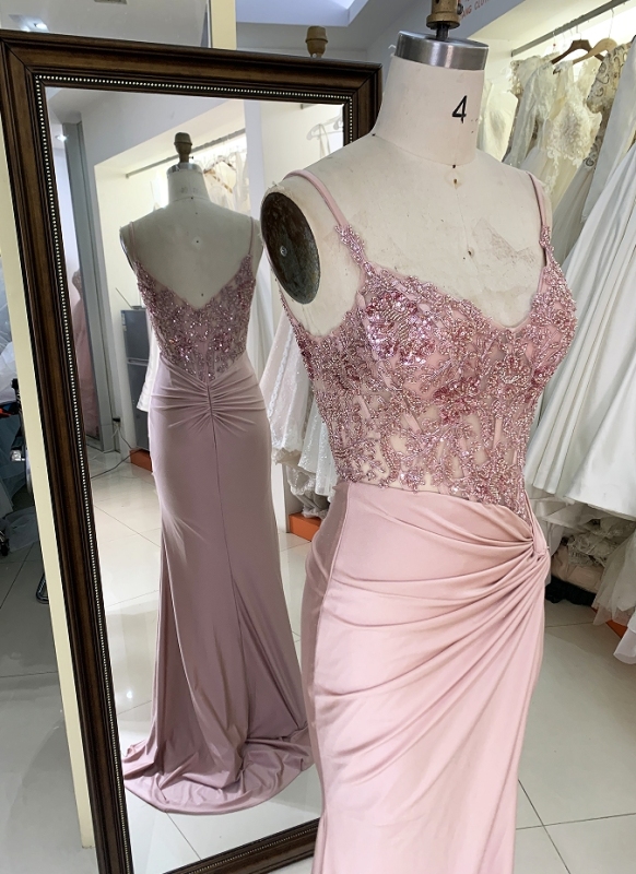 New twist skirt fitted pink embroidery long prom evening gown dress