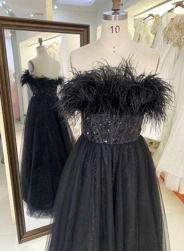 New prom dresses luxury feather glitter evening dress for young girl