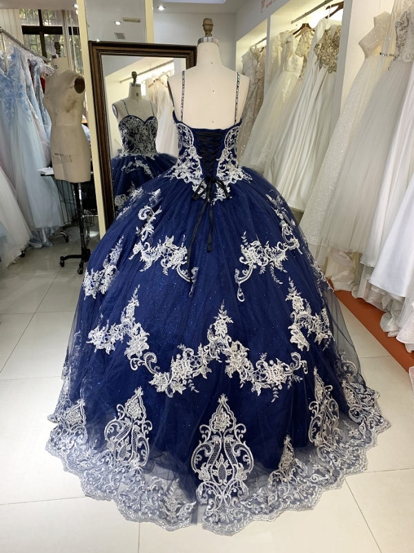 New navy gold embroidery quinceanera ball gown dress for woman