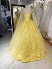 New flower yellow quinceanera dresses 15 ball gown for young girl