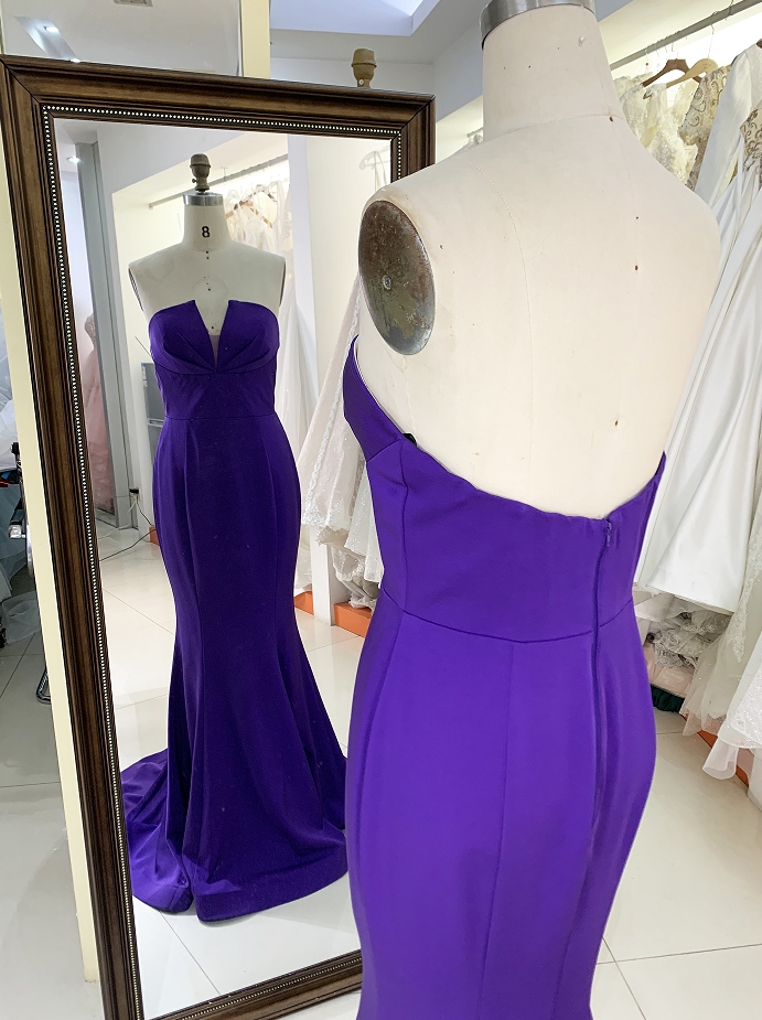 Purple sleeveless mermaid jersey satin zipper up back prom evening women dresses plus size