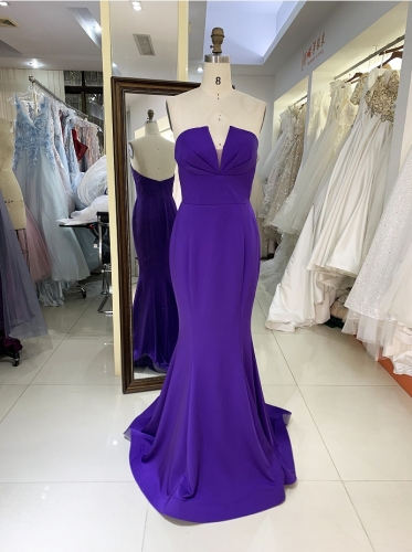 Purple sleeveless mermaid jersey satin zipper up back prom evening women dresses plus size