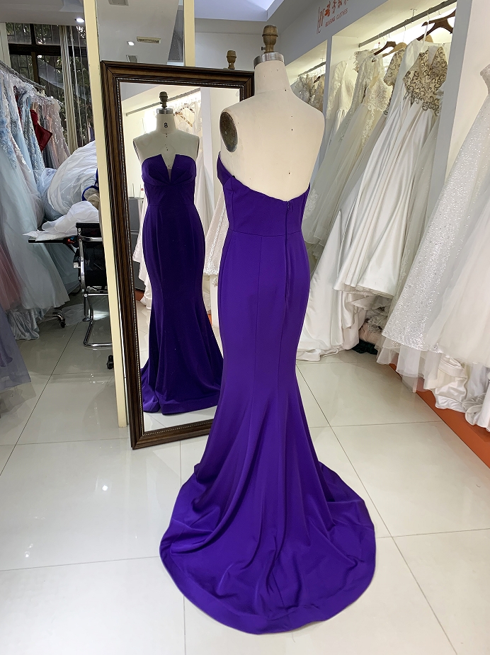 Purple sleeveless mermaid jersey satin zipper up back prom evening women dresses plus size