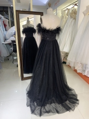 New prom dresses luxury feather glitter evening dress for young girl