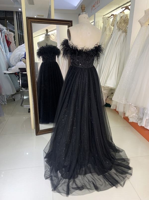 New prom dresses luxury feather glitter evening dress for young girl
