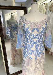 New elegant long sleeves lace feather dresses for mother of the bride