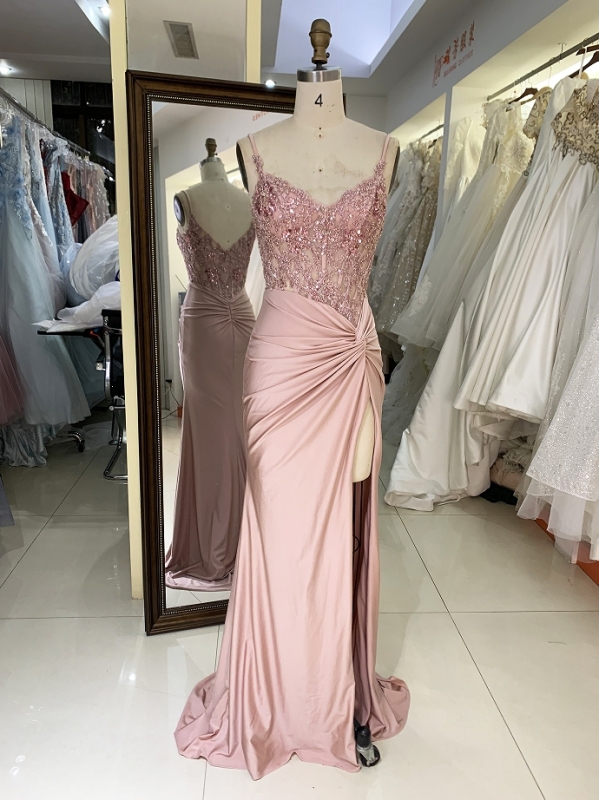 New twist skirt fitted pink embroidery long prom evening gown dress
