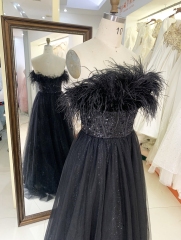 New prom dresses luxury feather glitter evening dress for young girl