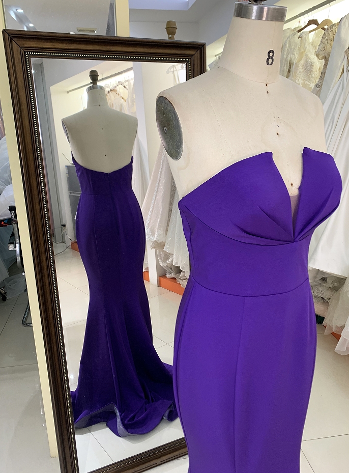 Purple sleeveless mermaid jersey satin zipper up back prom evening women dresses plus size