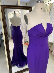 Purple sleeveless mermaid jersey satin zipper up back prom evening women dresses plus size