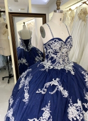 New navy gold embroidery quinceanera ball gown dress for woman