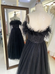 New prom dresses luxury feather glitter evening dress for young girl
