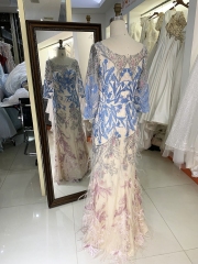 New elegant long sleeves lace feather dresses for mother of the bride