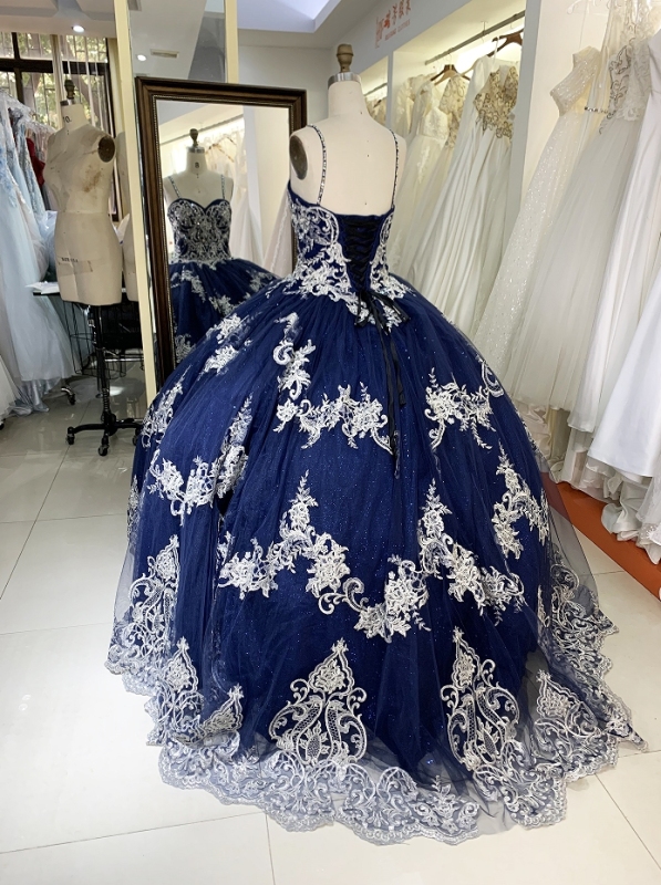 New navy gold embroidery quinceanera ball gown dress for woman