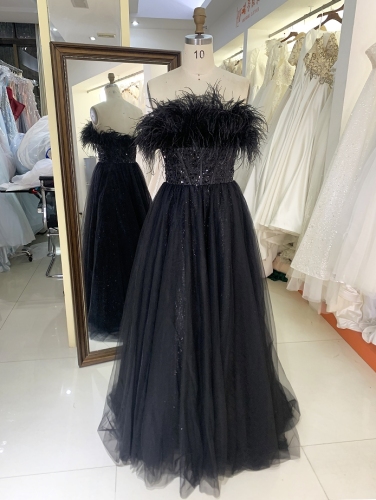 New prom dresses luxury feather glitter evening dress for young girl