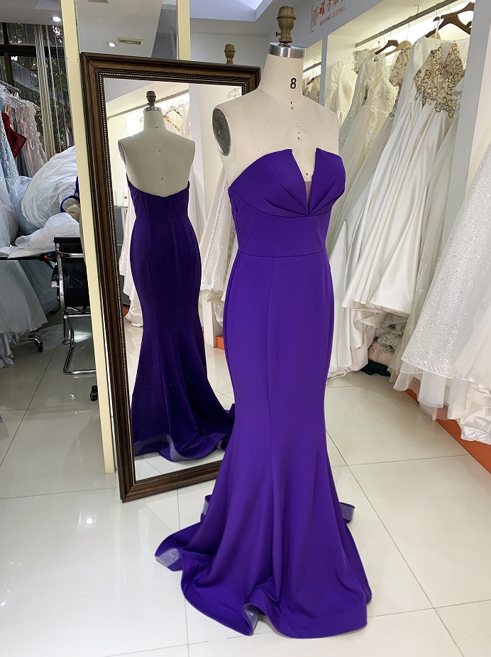Purple sleeveless mermaid jersey satin zipper up back prom evening women dresses plus size