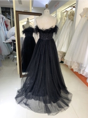 New prom dresses luxury feather glitter evening dress for young girl