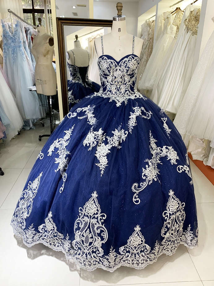 New navy gold embroidery quinceanera ball gown dress for woman