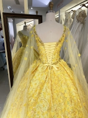 New flower yellow quinceanera dresses 15 ball gown for young girl