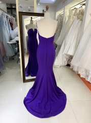 Purple sleeveless mermaid jersey satin zipper up back prom evening women dresses plus size
