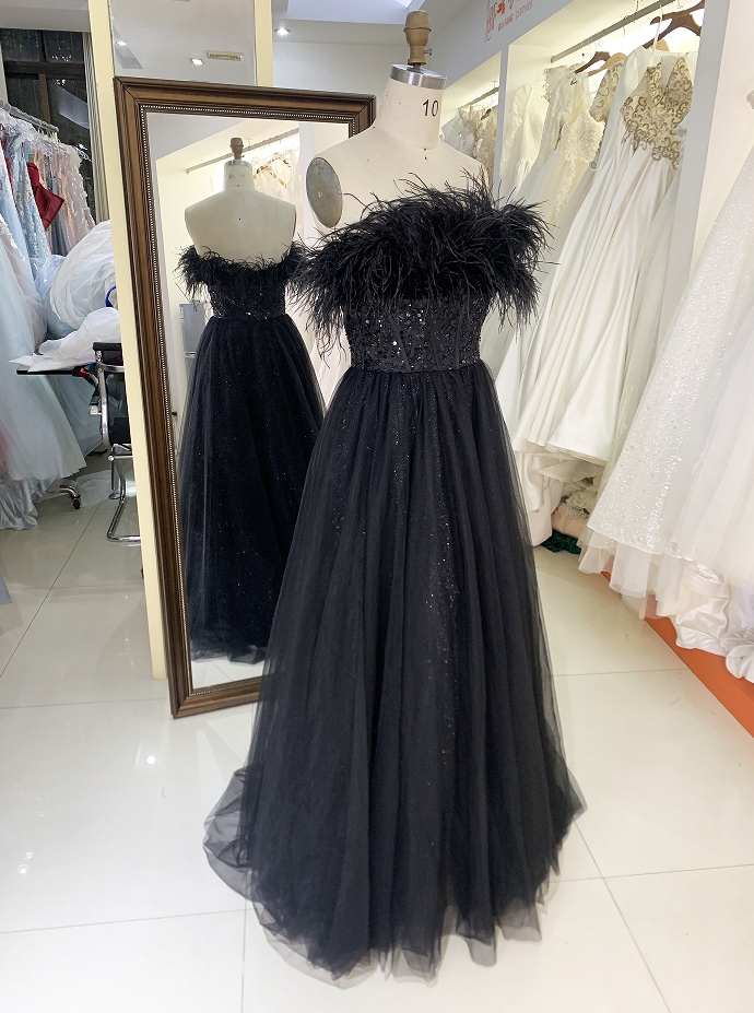 New prom dresses luxury feather glitter evening dress for young girl