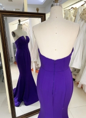 Purple sleeveless mermaid jersey satin zipper up back prom evening women dresses plus size
