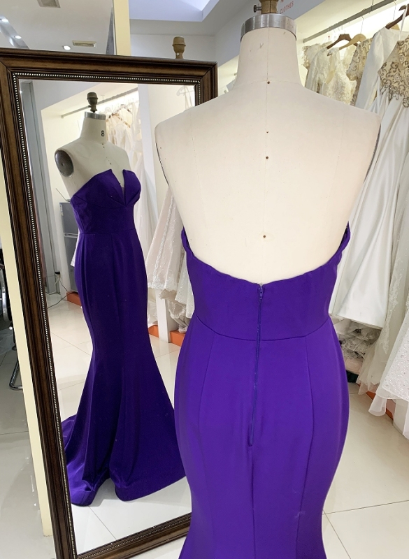 Purple sleeveless mermaid jersey satin zipper up back prom evening women dresses plus size