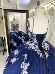 New navy gold embroidery quinceanera ball gown dress for woman