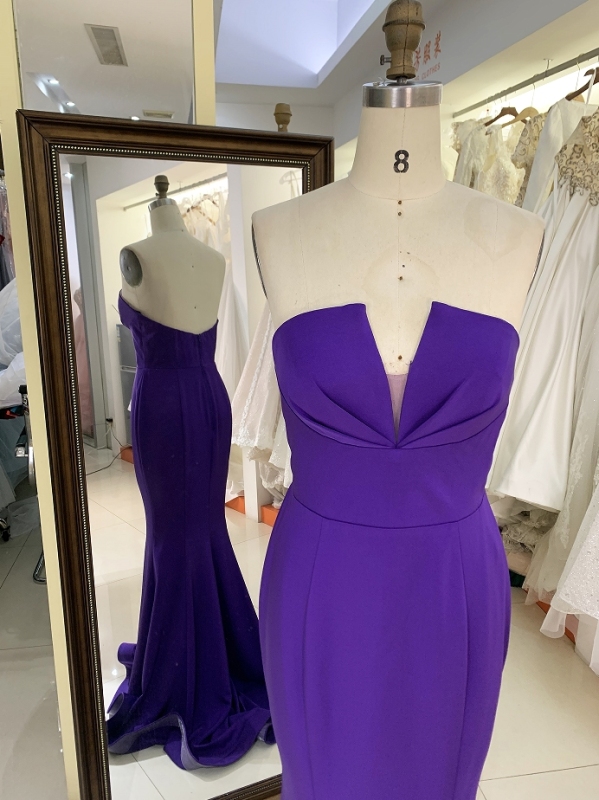 Purple sleeveless mermaid jersey satin zipper up back prom evening women dresses plus size
