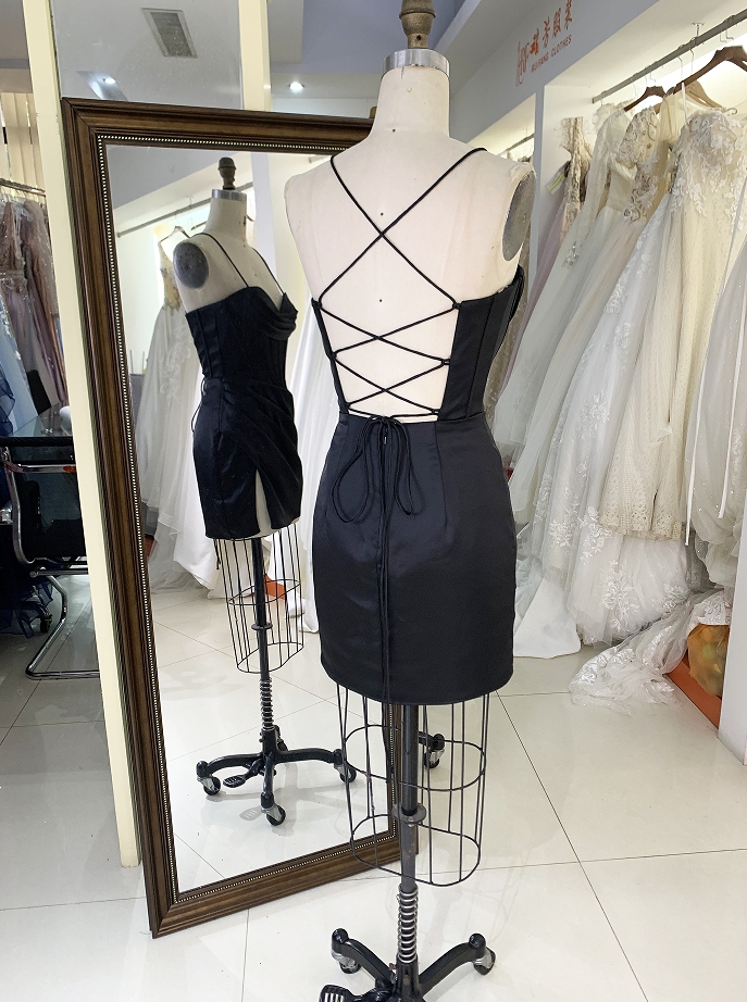 Women new elegant prom black corset satin homecoming dresses short for girl