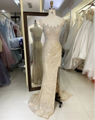 Wholesale silver champagne beading overskirt zipper up back sweetheart long gown evening prom dress 2025