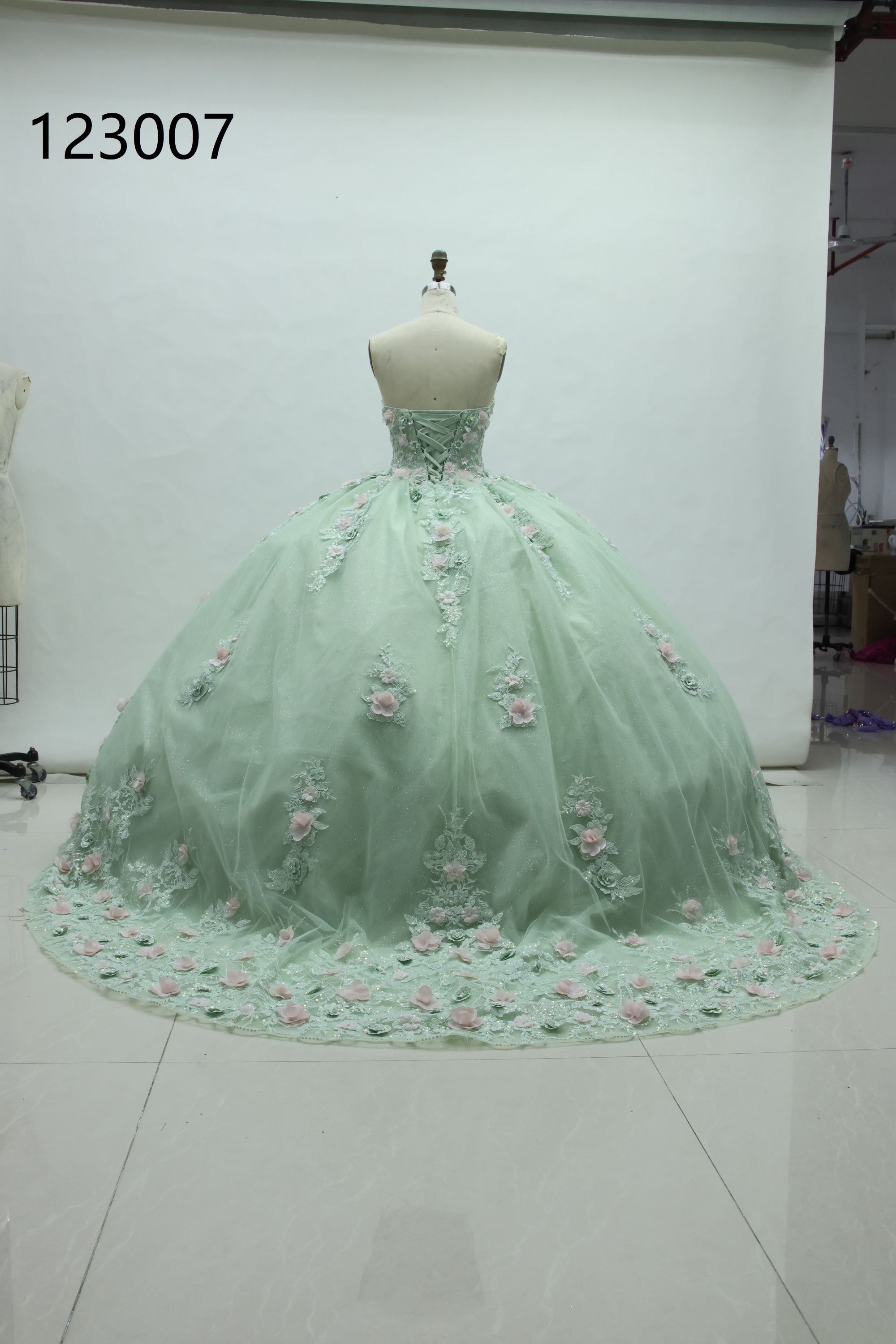 Women new quinceaneras dress flower mint long party elegant romantic