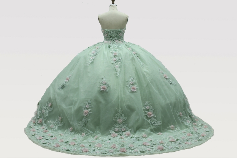 Women new quinceaneras dress flower mint long party elegant romantic