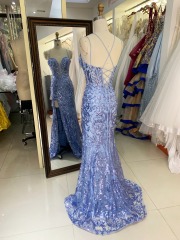 Wholesale dusty blue sequin corset lace up back mermaid long gown prom evening dress 2025